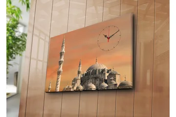 Dekorativ Canvasmålning med Klocka - Flerfärgad - Inredning - Väggdekor - Väggklocka & väggur