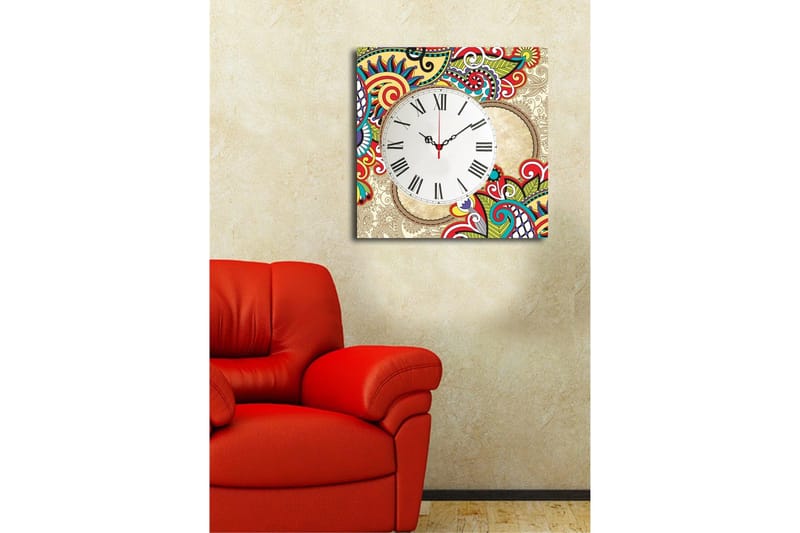 Dekorativ Canvasmålning med Klocka - Flerfärgad - Inredning - Väggdekor - Väggklocka & väggur