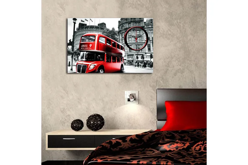 Dekorativ Canvasmålning med Klocka - Flerfärgad - Inredning - Väggdekor - Väggklocka & väggur