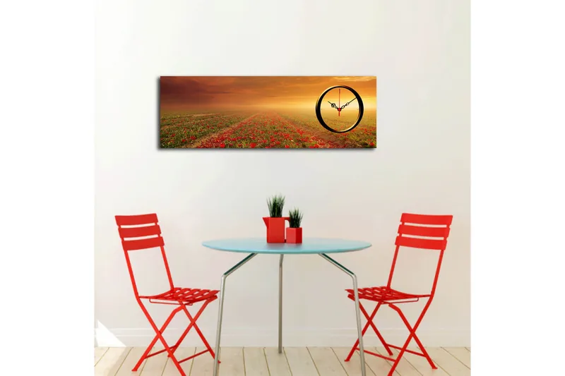 Dekorativ Canvasmålning med Klocka - Flerfärgad - Inredning - Väggdekor - Väggklocka & väggur