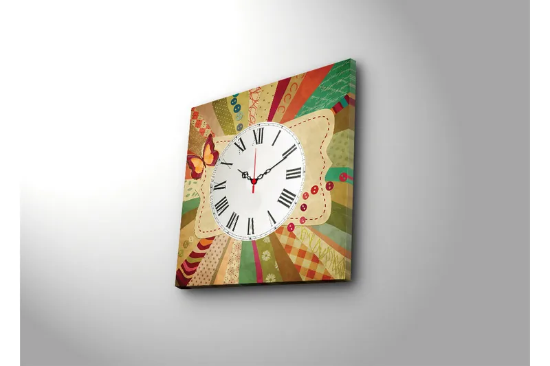 Dekorativ Canvasmålning med Klocka - Flerfärgad - Inredning - Väggdekor - Väggklocka & väggur