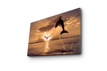 Dekorativ Canvasmålning med Klocka - Flerfärgad - Inredning - Väggdekor - Väggklocka & väggur