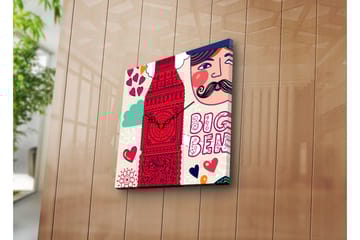 Dekorativ Canvasmålning med Klocka - Flerfärgad - Inredning - Väggdekor - Väggklocka & väggur