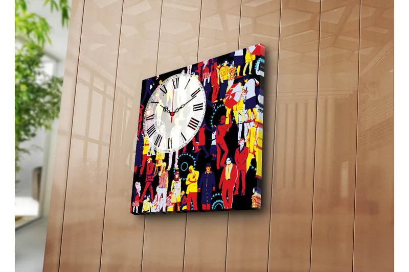Dekorativ Canvasmålning med Klocka, Flerfärgad
