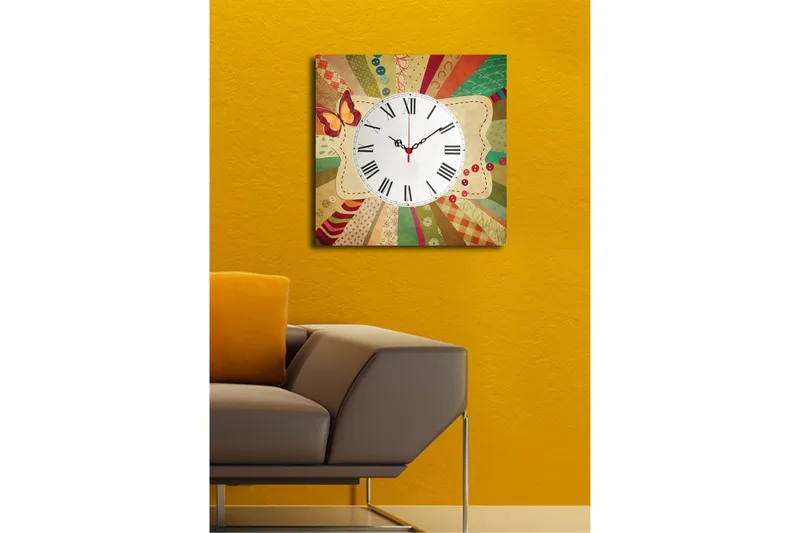 Dekorativ Canvasmålning med Klocka - Flerfärgad - Inredning - Väggdekor - Väggklocka & väggur