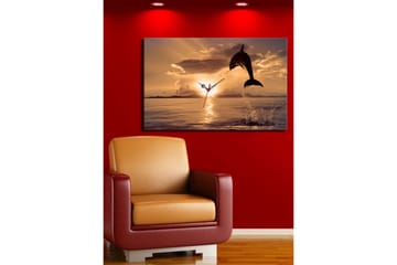 Dekorativ Canvasmålning med Klocka - Flerfärgad - Inredning - Väggdekor - Väggklocka & väggur