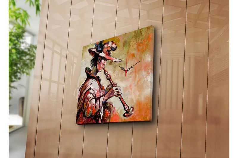 Dekorativ Canvasmålning med Klocka, Flerfärgad