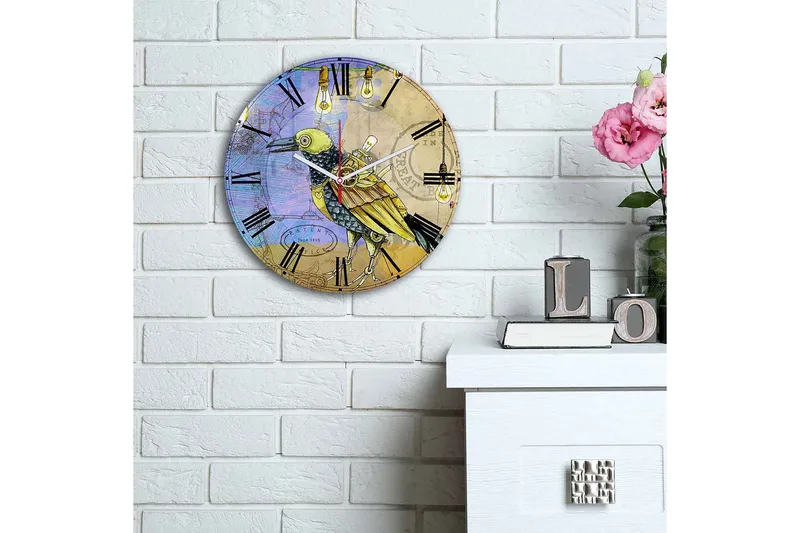 Dekorativ MDF Väggklocka 30 cm - Flerfärgad - Inredning - Väggdekor - Väggklocka & väggur