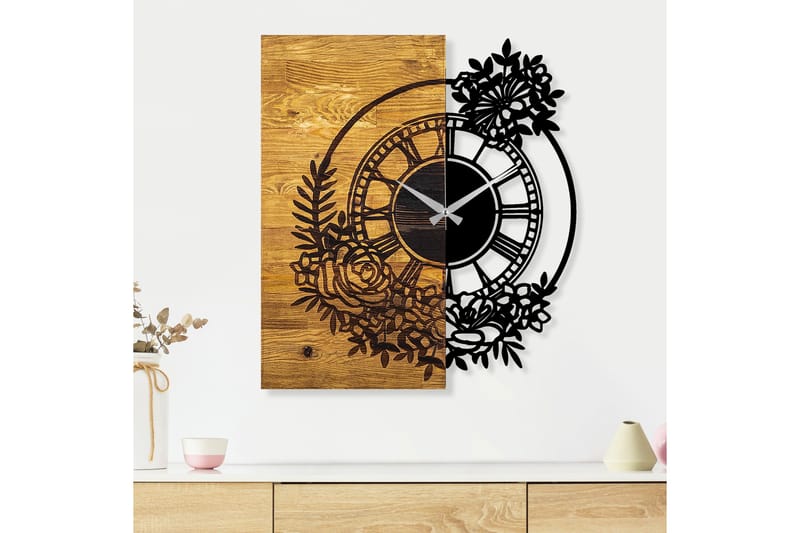 Musemolen Väggklocka Blommor - Svart|Valnöt - Inredning - Väggdekor - Väggklocka & väggur