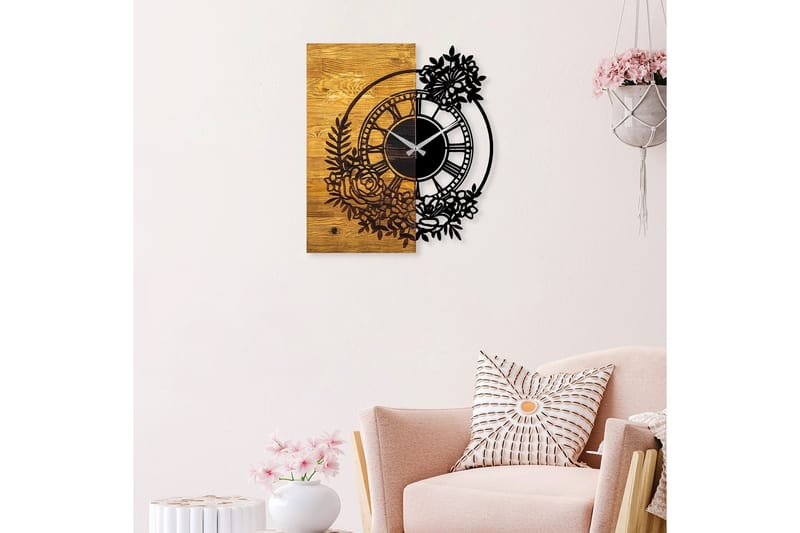 Musemolen Väggklocka Blommor - Svart|Valnöt - Inredning - Väggdekor - Väggklocka & väggur