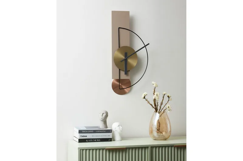 Väggklocka Cevins Beige/svart/guld/koppar - Beige/svart/guld/koppar - Inredning - Väggdekor - Väggklocka & väggur - Urverk till väggklocka