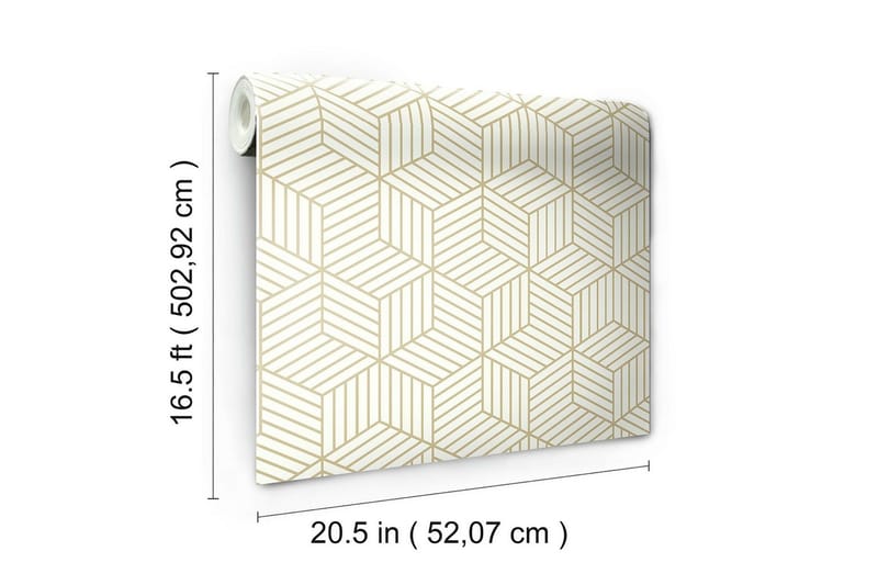 Striped Hexagon  Limma&Ta Bort Klistermärke Tapet Vit/Guld - Väggklistermärken & wallstickers