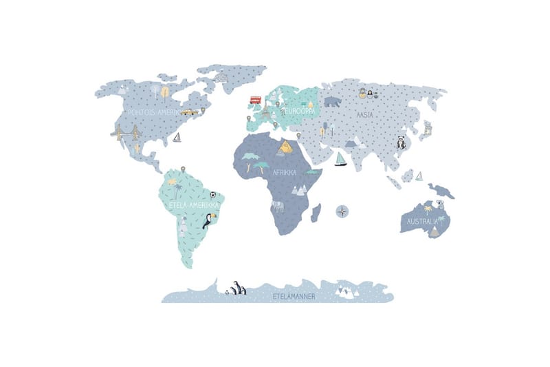 Väggklistermärke Världskarta L Ljusblå - Väggklistermärken & wallstickers