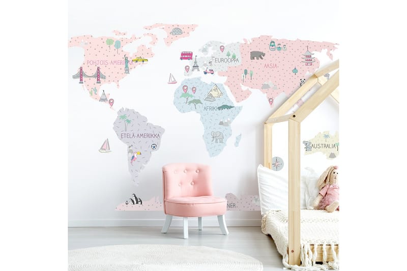 Väggklistermärke Världskarta L Rosa - Väggklistermärken & wallstickers