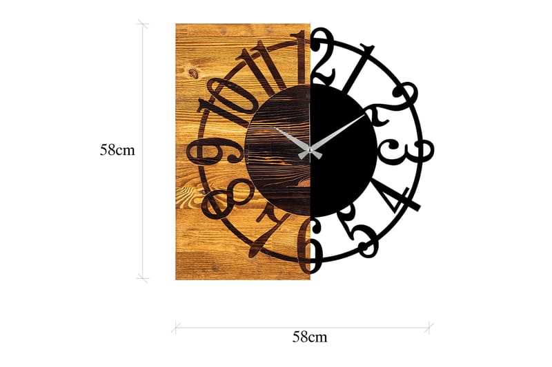 Wooden Clock 1 - Svart/Valnöt - Inredning - Väggdekor - Väggklocka & väggur