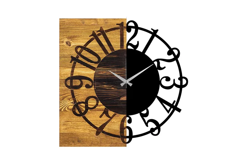 Wooden Clock 1, Svart/Valnöt