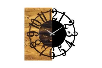 Wooden Clock 1 - Svart/Valnöt - Inredning - Väggdekor - Väggklocka & väggur