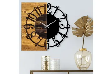 Wooden Clock 1 - Svart/Valnöt - Inredning - Väggdekor - Väggklocka & väggur