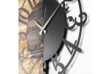 Wooden Clock 1 - Svart/Valnöt - Inredning - Väggdekor - Väggklocka & väggur