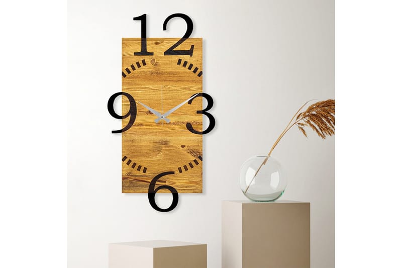 Wooden Clock 2 - Svart/Valnöt - Inredning - Väggdekor - Väggklocka & väggur