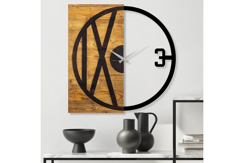 Wooden Clock 24 - Svart/Valnöt - Inredning - Väggdekor - Väggklocka & väggur