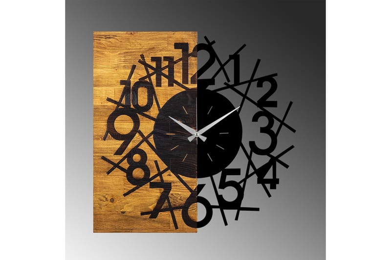 Wooden Clock 26 - Svart/Valnöt - Inredning - Väggdekor - Väggklocka & väggur