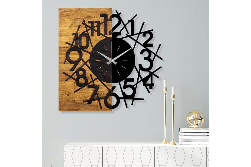 Wooden Clock 26 - Svart/Valnöt - Inredning - Väggdekor - Väggklocka & väggur