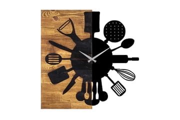 Wooden Clock 32 - Svart/Valnöt - Inredning - Väggdekor - Väggklocka & väggur