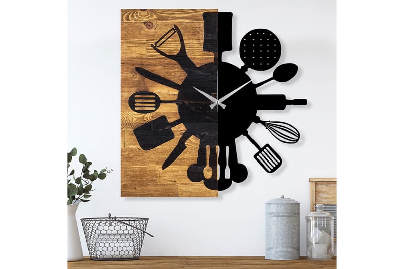 Wooden Clock 32 - Svart/Valnöt - Inredning - Väggdekor - Väggklocka & väggur