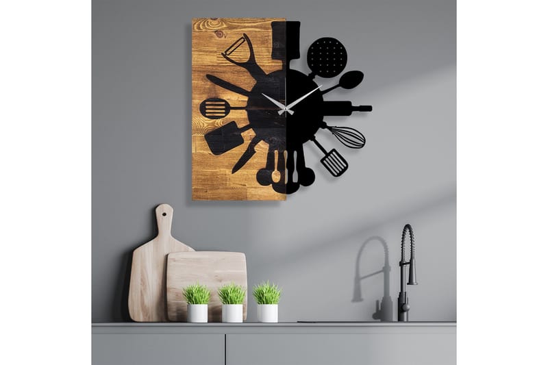 Wooden Clock 32 - Svart/Valnöt - Inredning - Väggdekor - Väggklocka & väggur