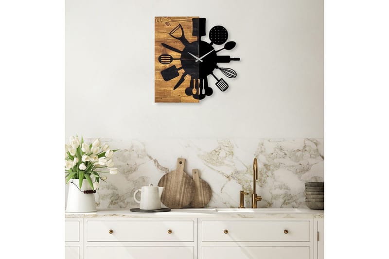 Wooden Clock 32 - Svart/Valnöt - Inredning - Väggdekor - Väggklocka & väggur