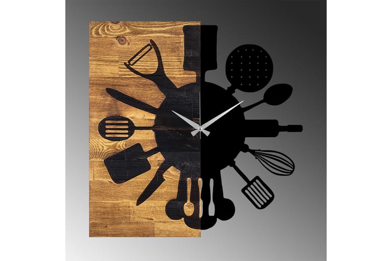 Wooden Clock 32 - Svart/Valnöt - Inredning - Väggdekor - Väggklocka & väggur