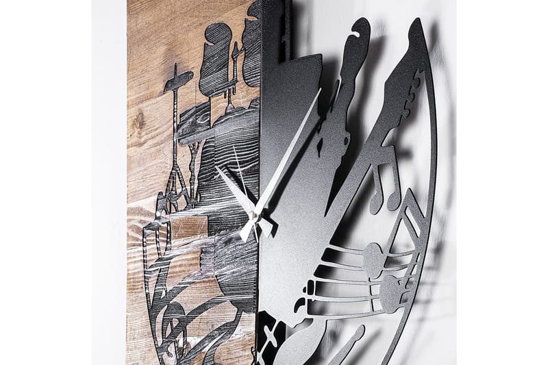 Wooden Clock 33 - Svart/Valnöt - Inredning - Väggdekor - Väggklocka & väggur