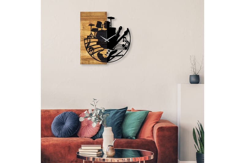 Wooden Clock 33 - Svart/Valnöt - Inredning - Väggdekor - Väggklocka & väggur