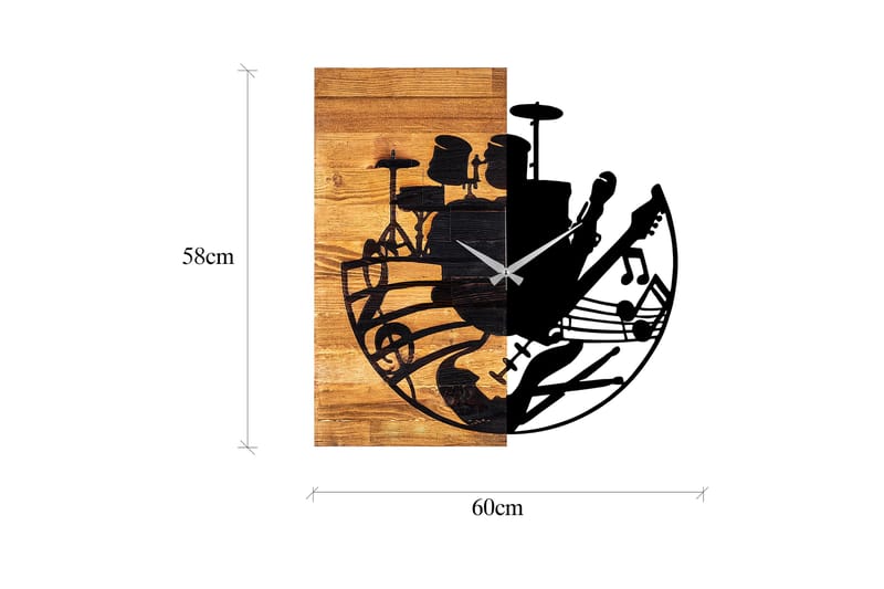 Wooden Clock 33 - Svart/Valnöt - Inredning - Väggdekor - Väggklocka & väggur