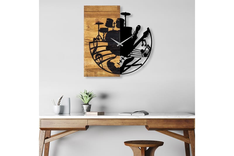 Wooden Clock 33 - Svart/Valnöt - Inredning - Väggdekor - Väggklocka & väggur