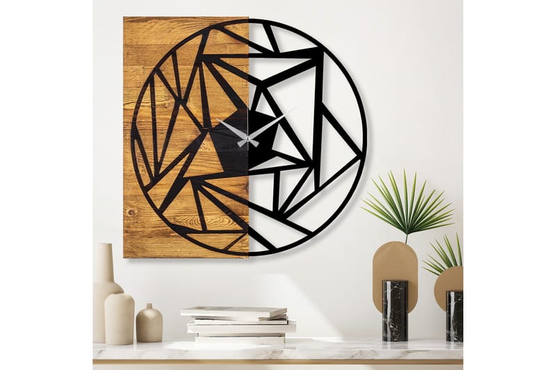 Wooden Clock 36 - Svart/Valnöt - Inredning - Väggdekor - Väggklocka & väggur