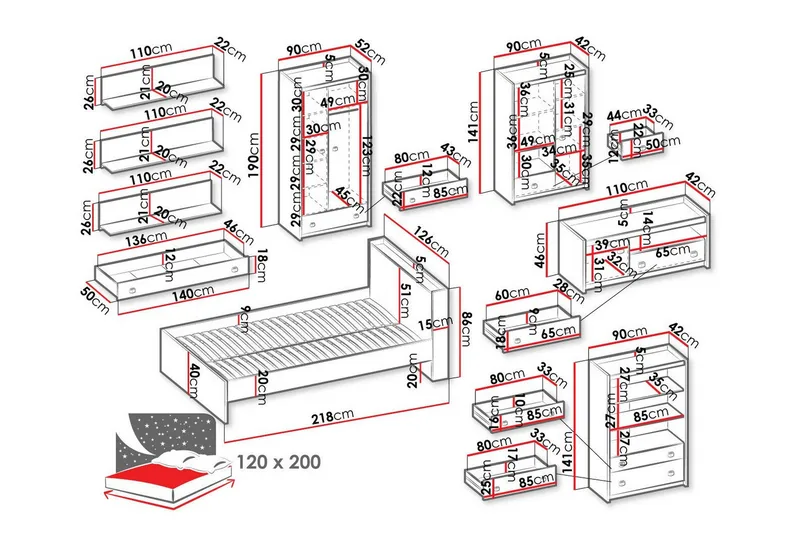 Rathmore Möbelset För Barnrum - Grå - Möbler - Barnmöbler - Barnmöbelset