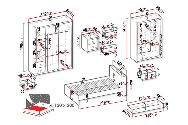 Rathmore Möbelset För Barnrum - Grå - Möbler - Barnmöbler - Barnmöbelset
