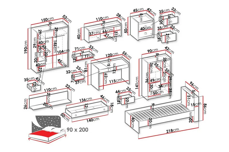 Rathmore Möbelset För Barnrum - Grå - Möbler - Barnmöbler - Barnmöbelset