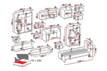 Rathmore Möbelset För Barnrum - Grå - Möbler - Barnmöbler - Barnmöbelset