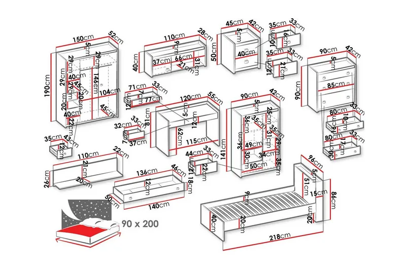 Rathmore Möbelset För Barnrum - Grå - Möbler - Barnmöbler - Barnmöbelset