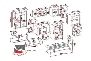 Rathmore Möbelset För Barnrum - Grå - Möbler - Barnmöbler - Barnmöbelset