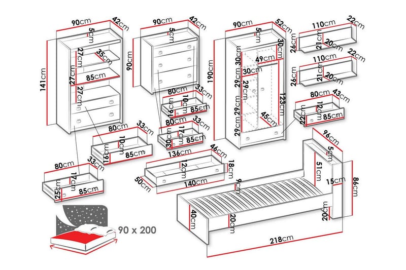 Rathmore Möbelset För Barnrum - Grå - Möbler - Barnmöbler - Barnmöbelset