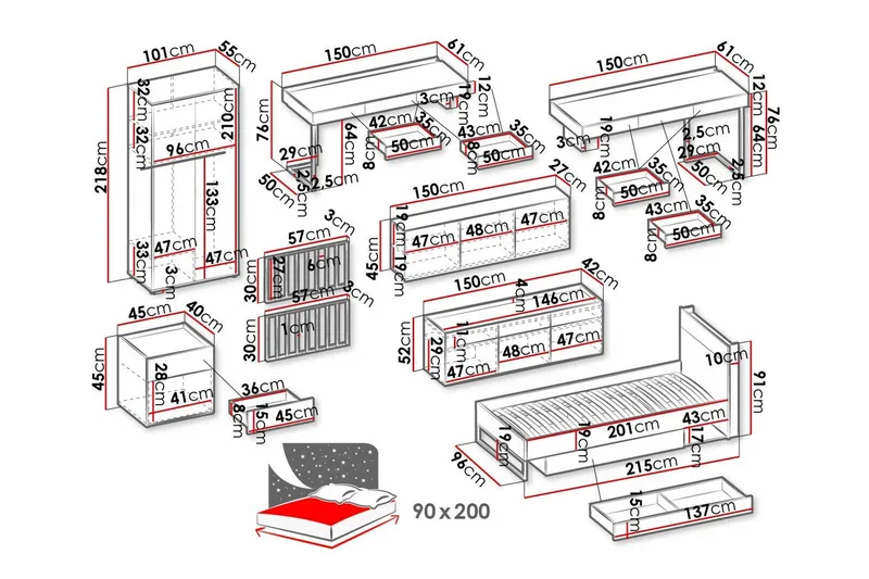 Rathmore Möbelset För Barnrum - Svart - Möbler - Barnmöbler - Barnmöbelset