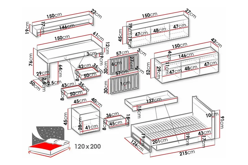 Rathmore Möbelset För Barnrum - Svart - Möbler - Barnmöbler - Barnmöbelset