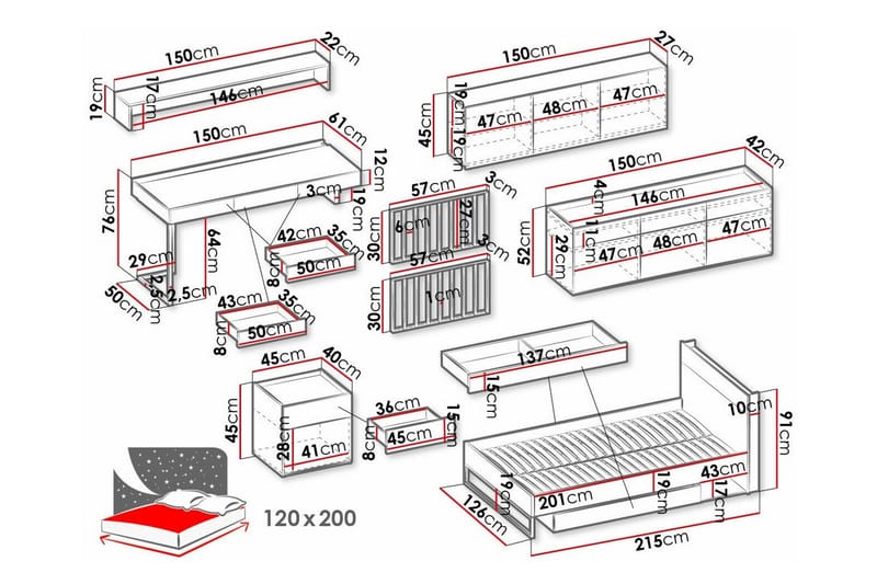Rathmore Möbelset För Barnrum - Svart - Möbler - Barnmöbler - Barnmöbelset