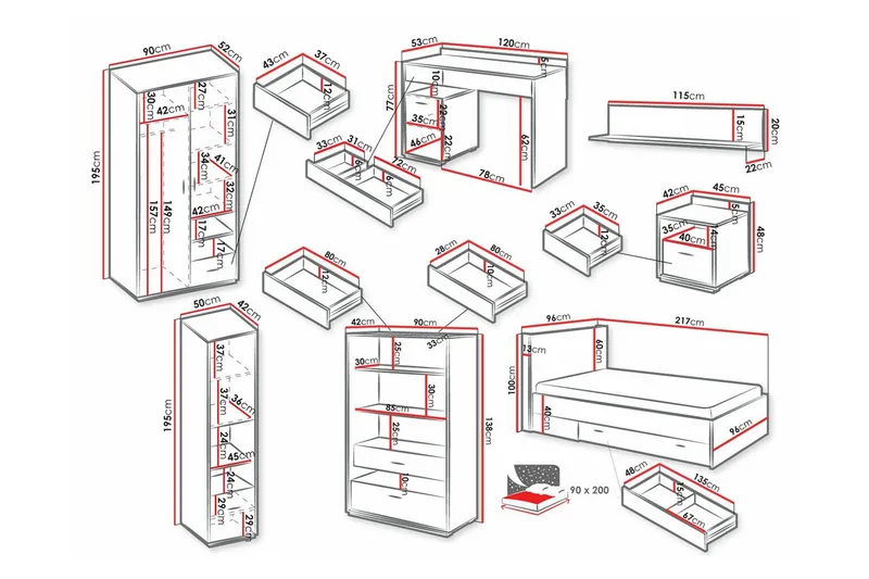 Rathmore Möbelset För Barnrum - Svart - Möbler - Barnmöbler - Barnmöbelset