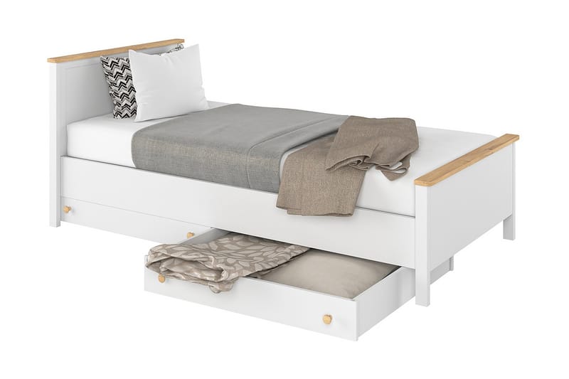 Barnsäng + madrass + förvaringslåda Story 209x104x100 cm - Beige/Grå/Vit - Möbler - Barnmöbler - Barnsäng & juniorsäng - Barnsäng med förvaring