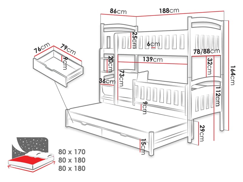 Blankana Våningssäng Två Liggplatser 80x180 cm - Beige - Möbler - Barnmöbler - Barnsäng & juniorsäng - Loftsäng barn